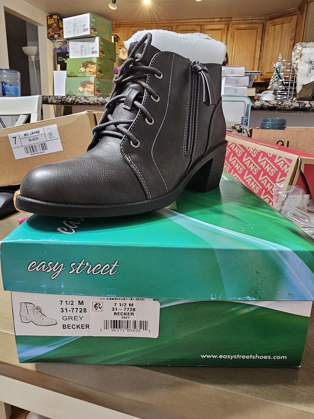 easy street Grey Lace-Up Ankle Boot with Side Zipper